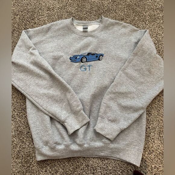 Gildan Sweaters - Gray Crewneck Sweater with Blue Car‎ Design